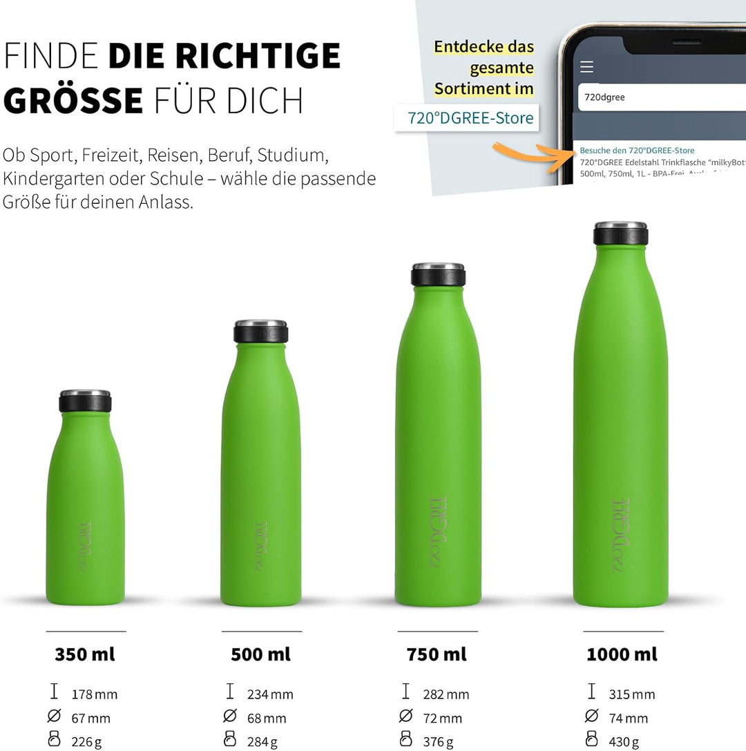 720°DGREE Edelstahl Trinkflasche “milkyBottle” - 350ml - Perfekt für Kinder, BPA-Frei, Auslaufsicher
