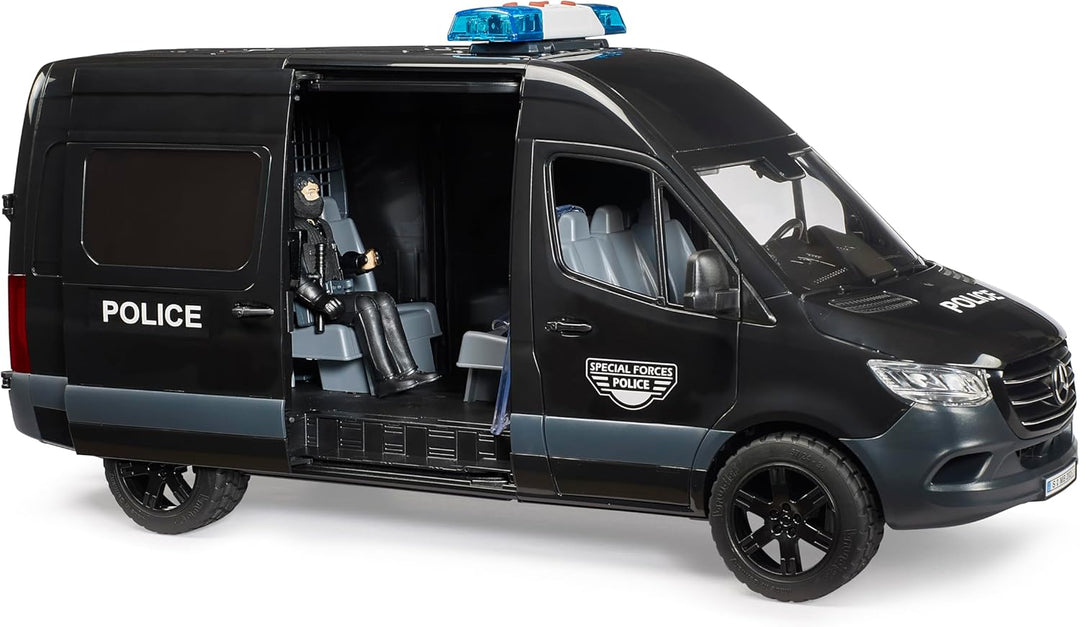 bruder 02685 - MB Sprinter Police Special Forces mit bworld Figur | Inklusive Light &amp; Sound Modul, P