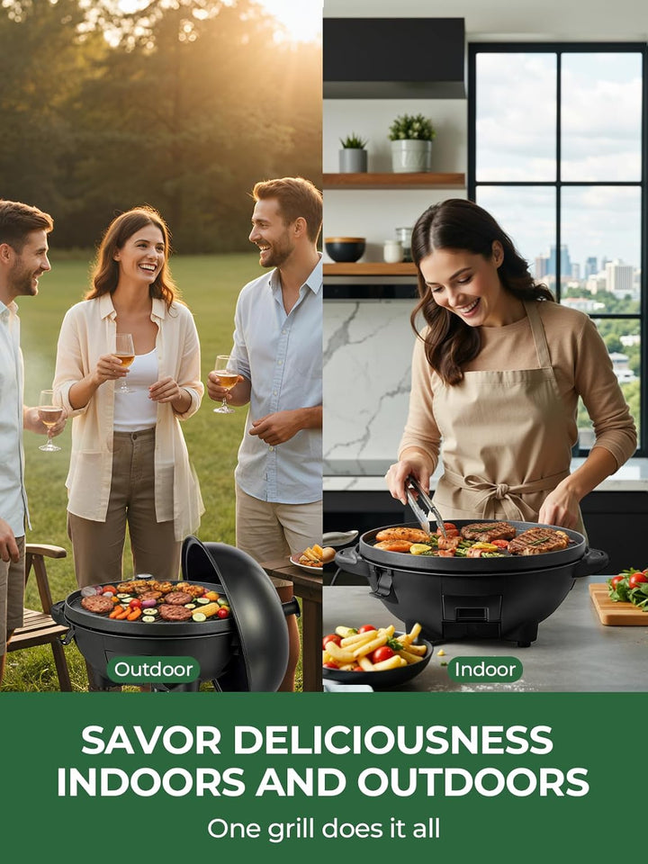 FOHERE 2400W Elektrischer Elektrogrill 2in1 Tischgrill - Standgrill mit Thermostat, Grillplatte mit
