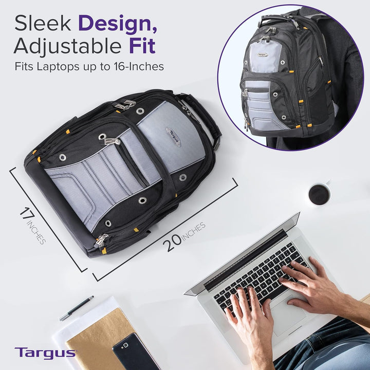 Targus DrifterTrek Backpack with USB Power Pass-Thru Port Schwarz/Grau 16" Zoll, Schwarz/Grau 16" Zo