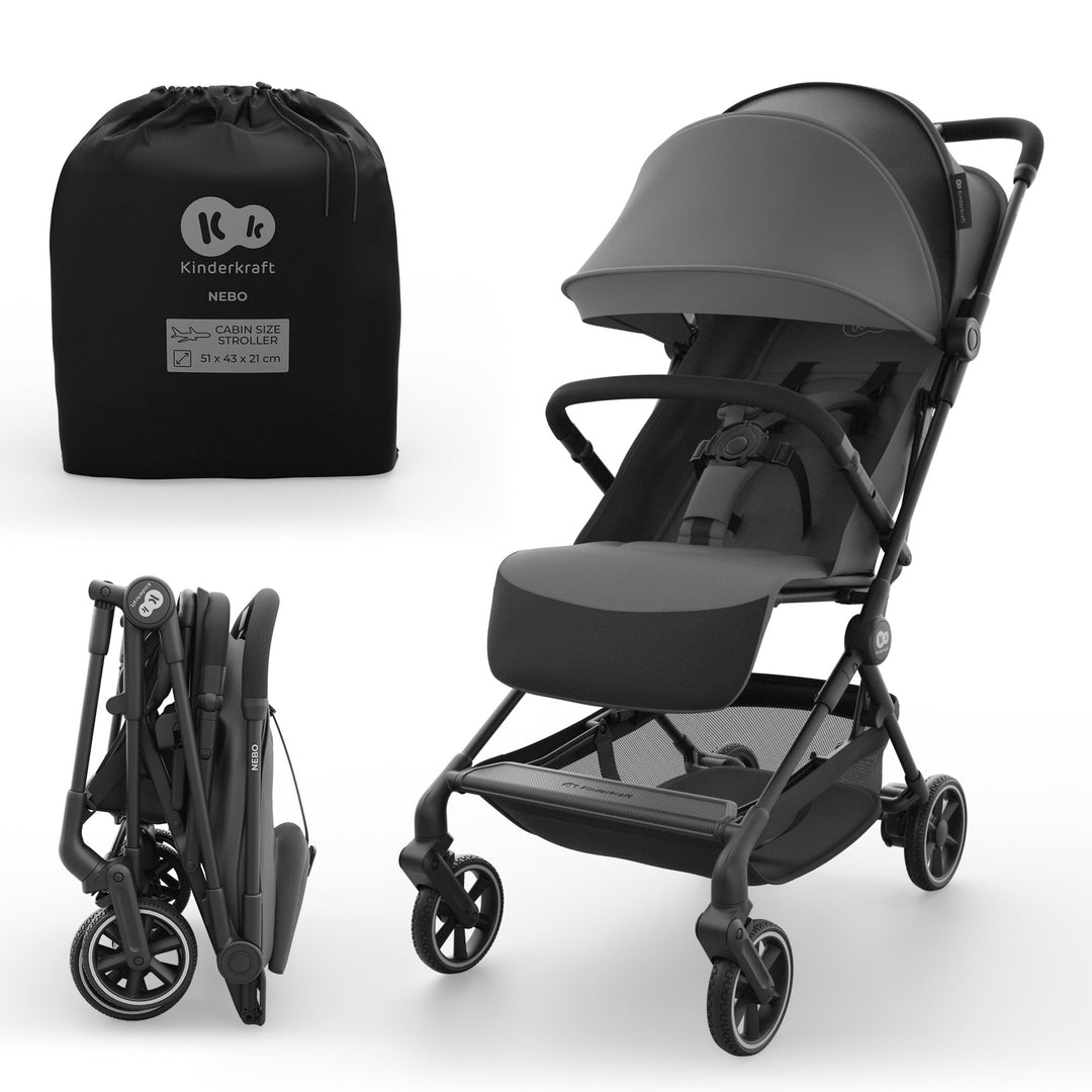 Kinderkraft NEBO Kabinenbuggy ultraleicht, Einhand-Faltmechanismus, Handgepäckmass 51×43×21 cm, steh