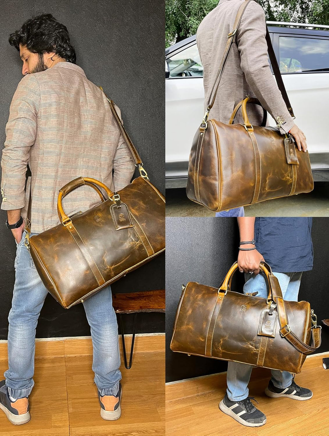Rustic Town gross Leder Reisetasche - Carry On Vintage Umhängetasche Duffel Bag Weekender Tasche für