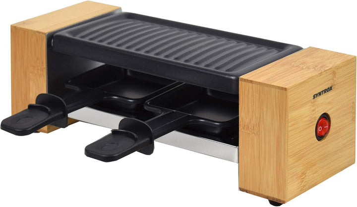 Syntrox Germany RAC-320W Biel Holzdesign Raclette mit antihaftbeschichteter Grillplatte und Naturste