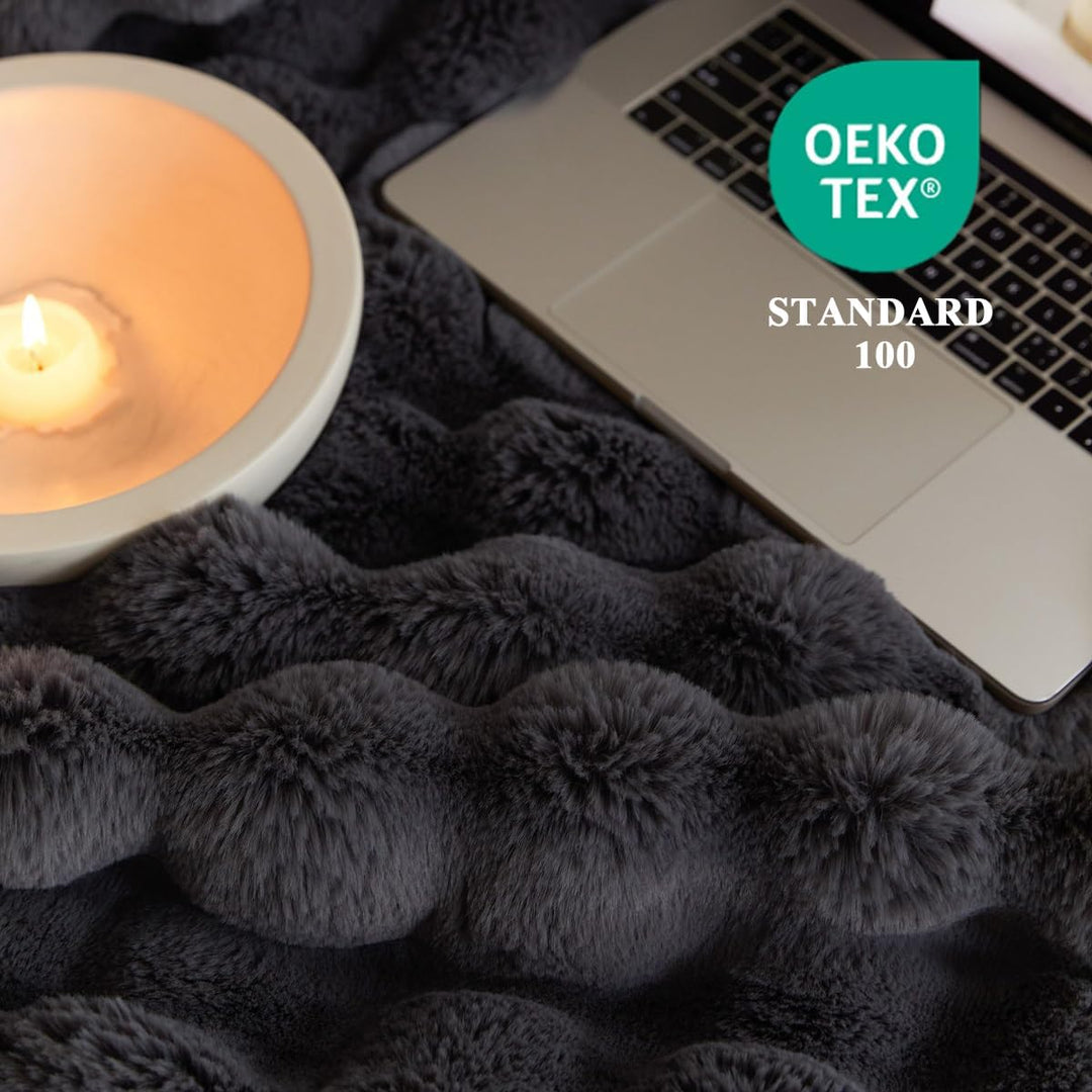 Lanqinglv Kuscheldecke Flauschig Decke 130x150 Grau,Kaninchen Kunstfell Decke Plüsch,Wohndecke Dick