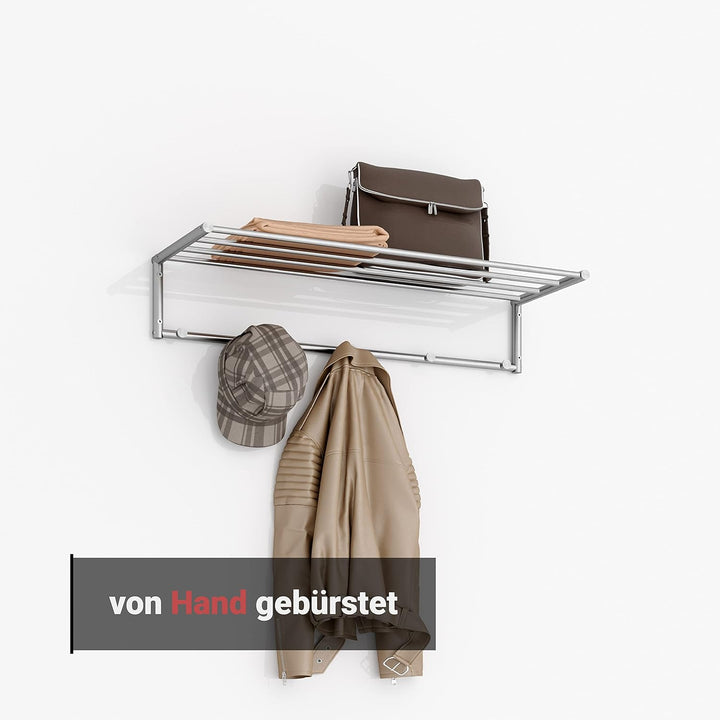 PHOS Design, G17-600, 60 cm breite Edelstahl-Wandgarderobe mit 4 Kleiderstangen und 5 Kleiderhaken 6