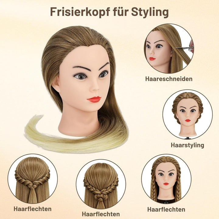 TwoWin Friseurkopf mit Haaren, 29 Zoll (74 cm) 100% Synthetischer Übungskopf, Trainingskopf Friseur