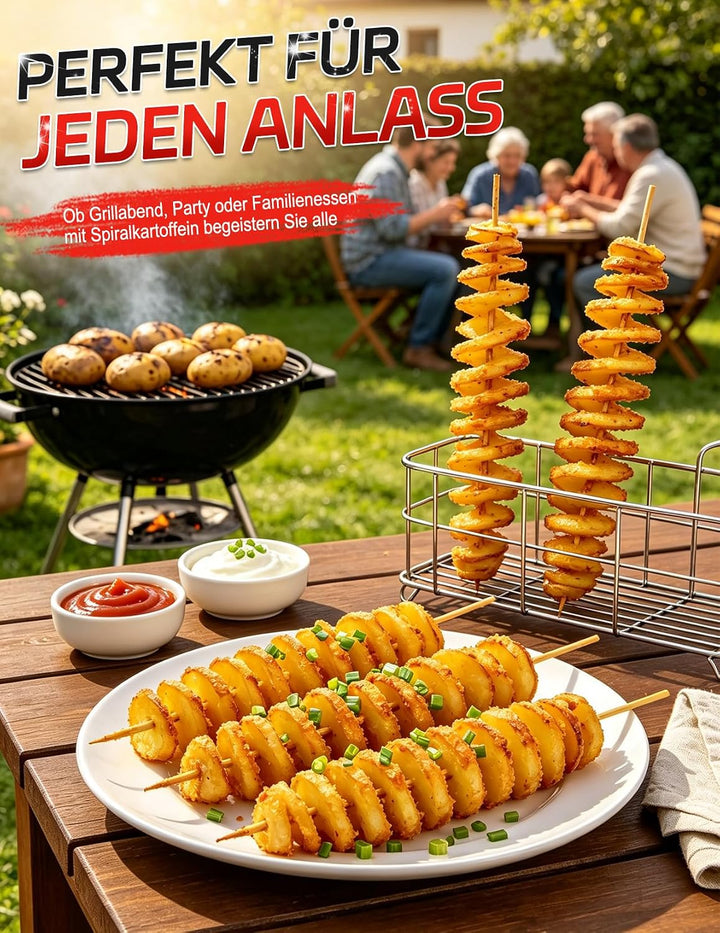 Kartoffelspiralschneider Edelstahl Manuell – Spiralschneider Kartoffel mit Saugnapf, Kartoffelschnei