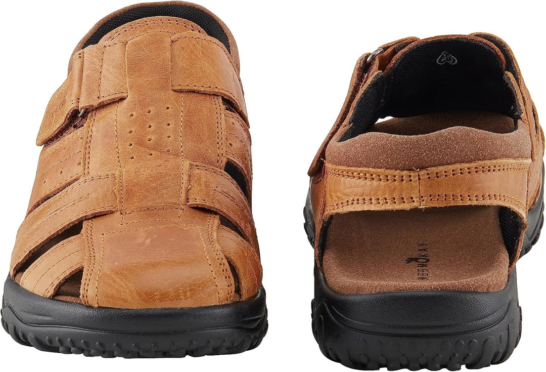 MGGMOKAY Herren Leder Sandalen Fisherman Closed Toe Outdoor Sandales 44 EU Bräunen, 44 EU Bräunen