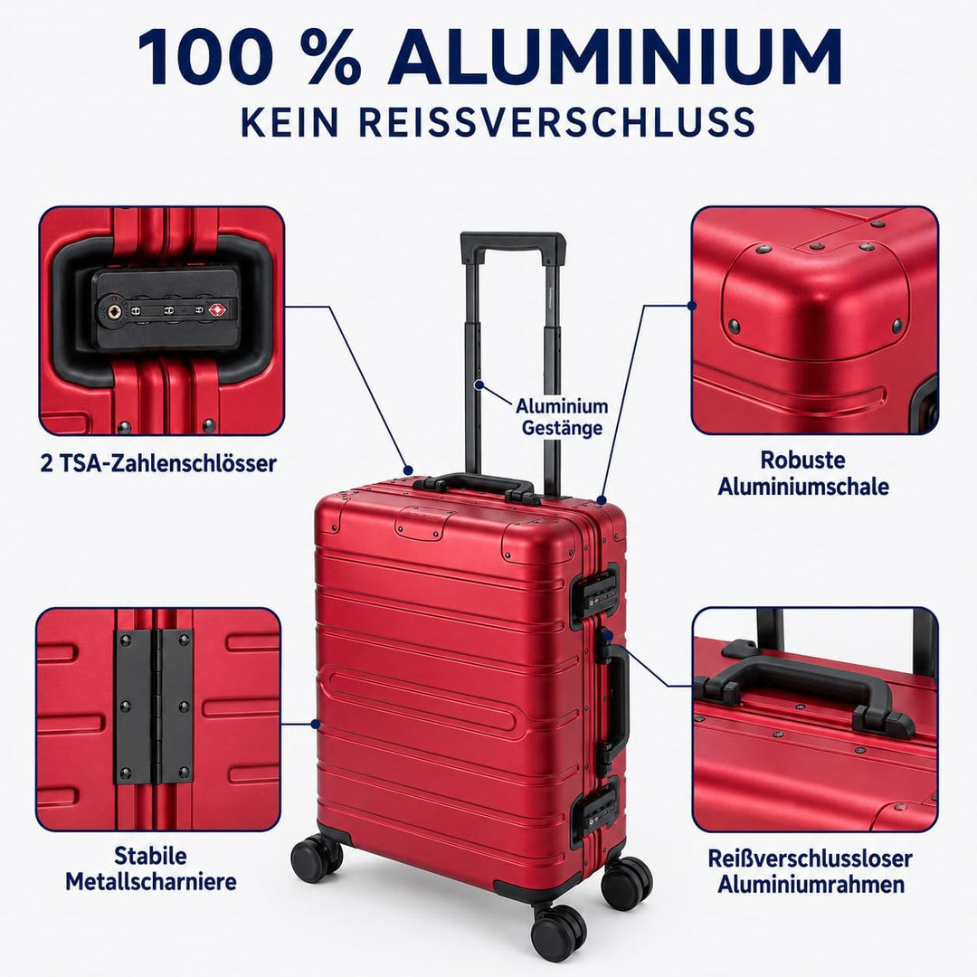 Travelhouse Oslo Aluminium Bordkoffer 55cm (39L) Hartschalenkoffer Handgepäckkoffer 2X TSA Zahlensch