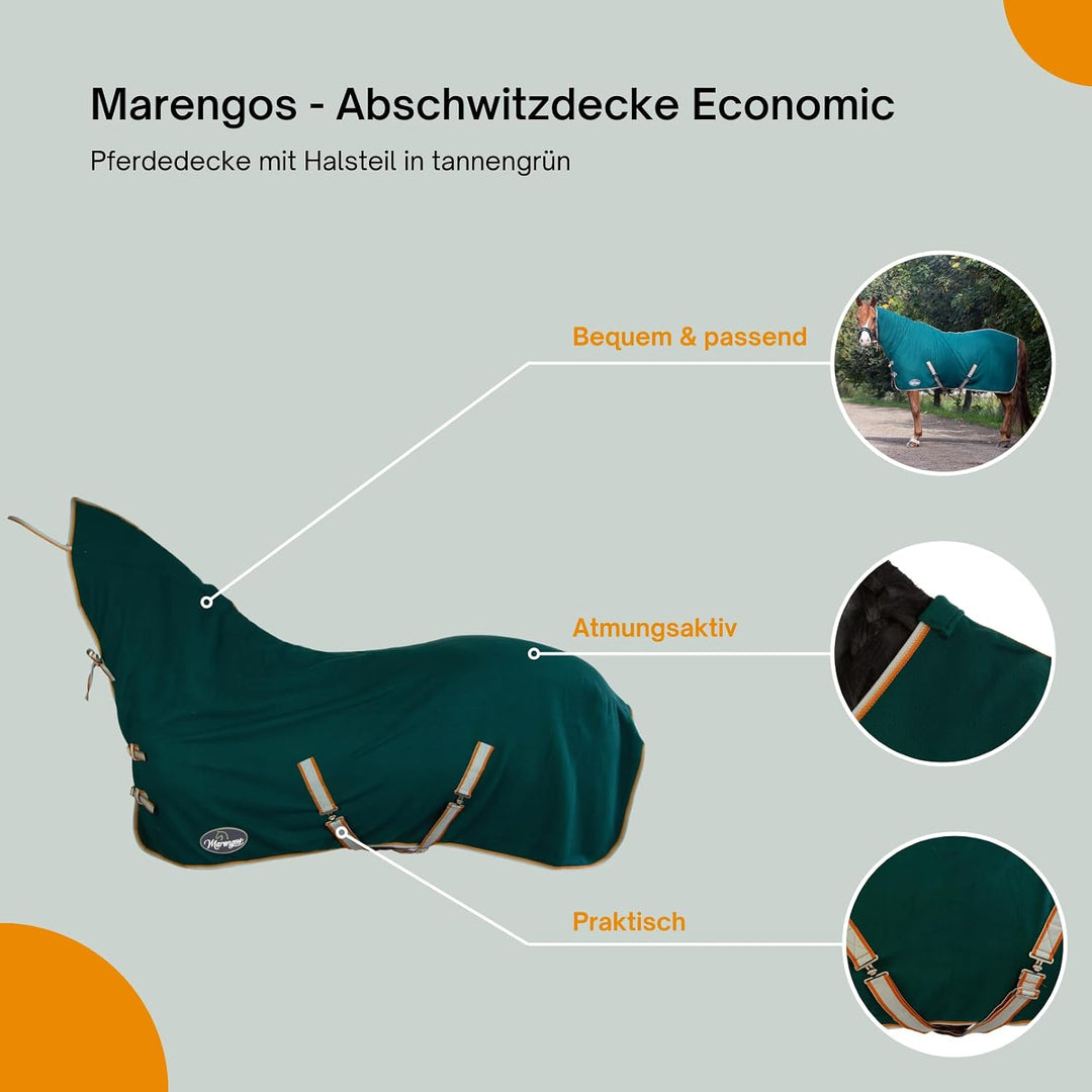 Marengos - Abschwitzdecke Economic mit Halsteil | Pferdedecke m. Kreuzgurt, Metallverschluss, Schwei