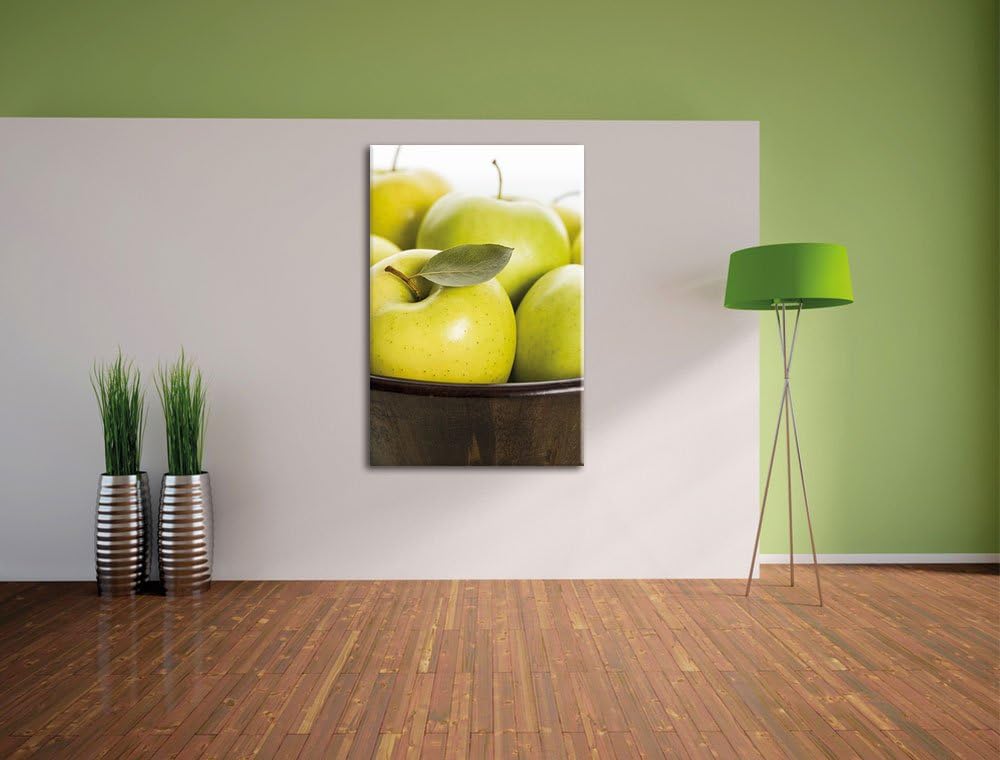 Pixxprint Apfel Schale mit grünen Äpfeln, Format: 100x70 auf Leinwand, riesige Bilder fertig gerahmt