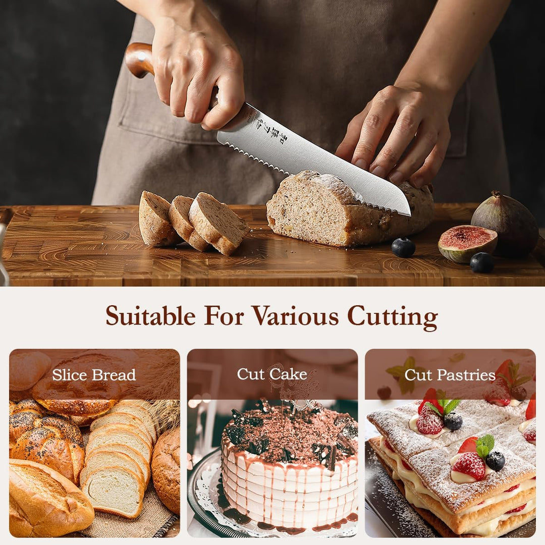 HEZHEN 21,5 cm Gezahntes Brotmesser, Rostfreier Stahl Wellenschlif Kuchenmesser, Gezackte Klinge Säg