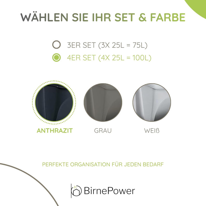 Mülleimer Müllbehälter Abfalleimer 100L Set 4 x 25L Mülltrennsystem Behälter Sorti Box mit Deckel Mü
