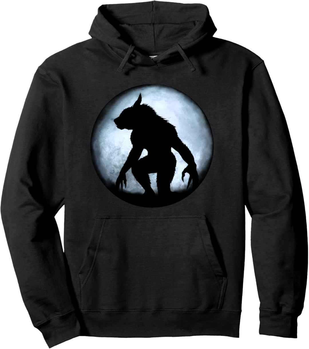 Werwolf und blauer leuchtender Vollmond Pullover Hoodie