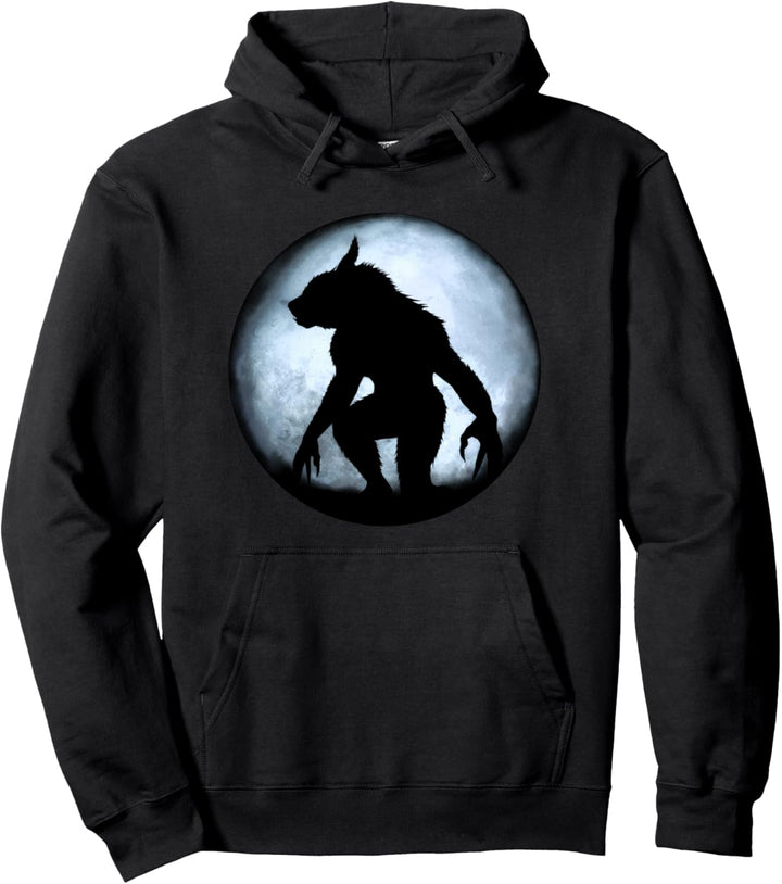 Werwolf und blauer leuchtender Vollmond Pullover Hoodie