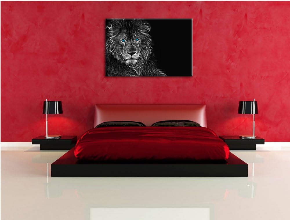 Dark Abstrakter Löwe schwarz/weiss Format: 100x70 auf Leinwand, XXL riesige Bilder fertig gerahmt mi