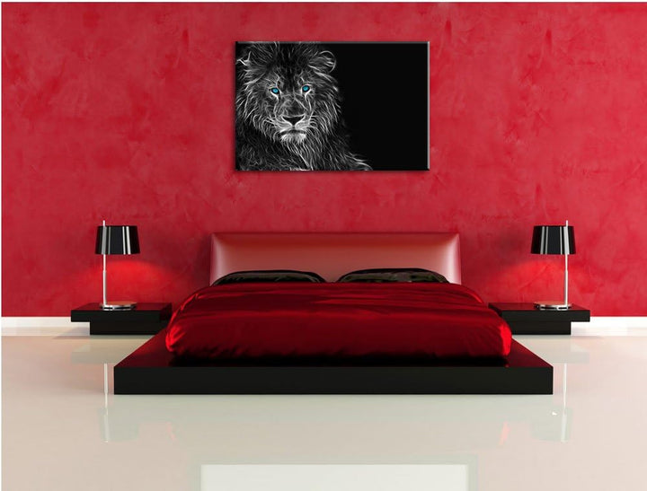 Dark Abstrakter Löwe schwarz/weiss Format: 100x70 auf Leinwand, XXL riesige Bilder fertig gerahmt mi