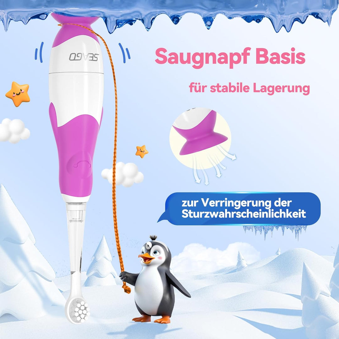Seago Elektrische Zahnbürste Kinder ab 0-3 Jahr mit LED Licht, Weichen BPA-freiem Runder Gummierte B