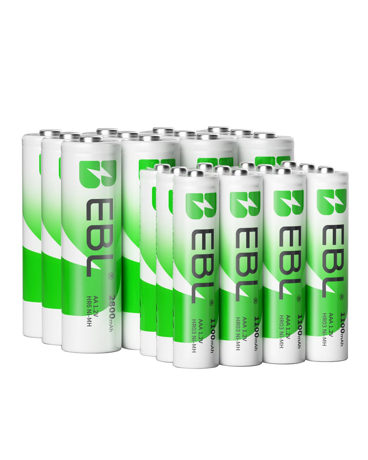 EBL AA AAA Akku Pack 24 Stück - AA Akku 2800mAh 12 Stück mit AAA Akku 1100mAh 12 Stück, 1,2V NI-MH w