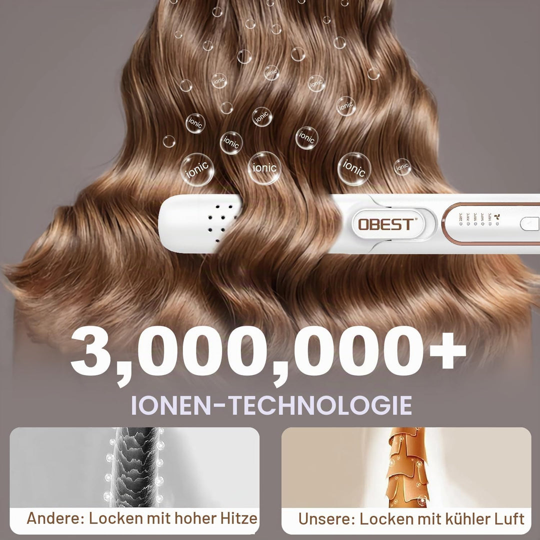 OBEST Airflow Curler Haarglätter und Lockenstab 2 in 1, Glätteisen Lockenstab, 30s Schnellaufheizung