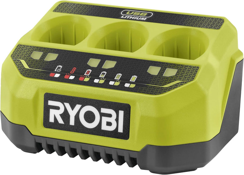 RYOBI 4 V USB-LITHIUM 3er Akku-Ladegerät RC43P, Sequenzielles Ladegerät mit bis zu drei Akku Steckpo
