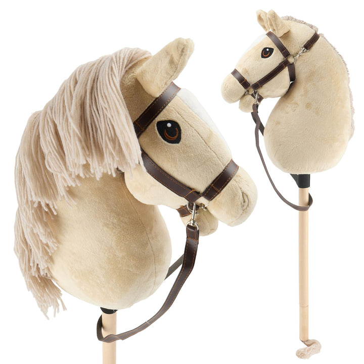 Bieco personalisiertes Hobby Horse Steckenpferd Beige - Grösse M, mit Trense | Abnehmbarer Stock & S