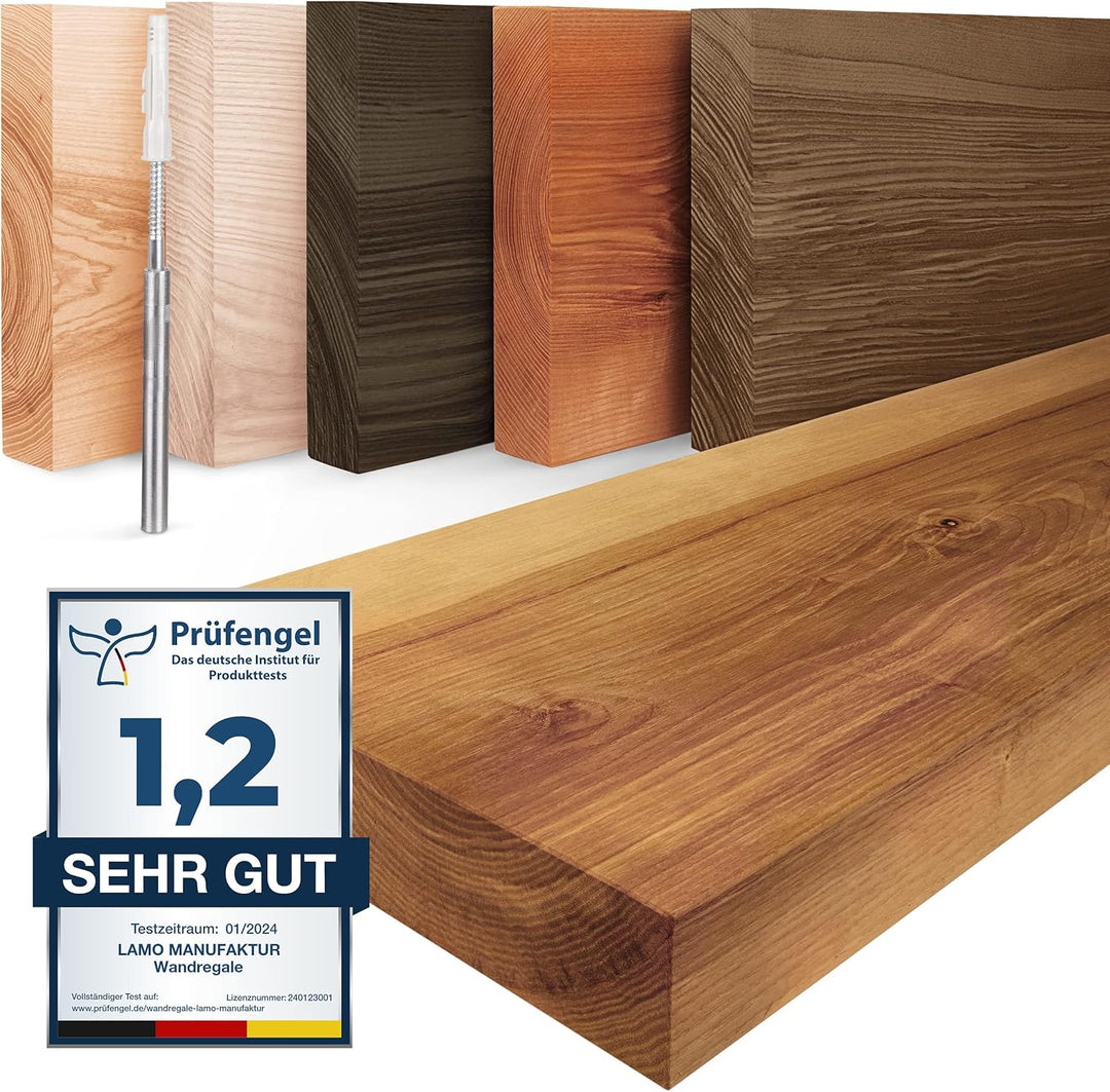 LAMO Manufaktur Wandregal Holz Gerade | Regal Farbe: Rustikal | Invisible: Schweberegal | 100 cm Inv
