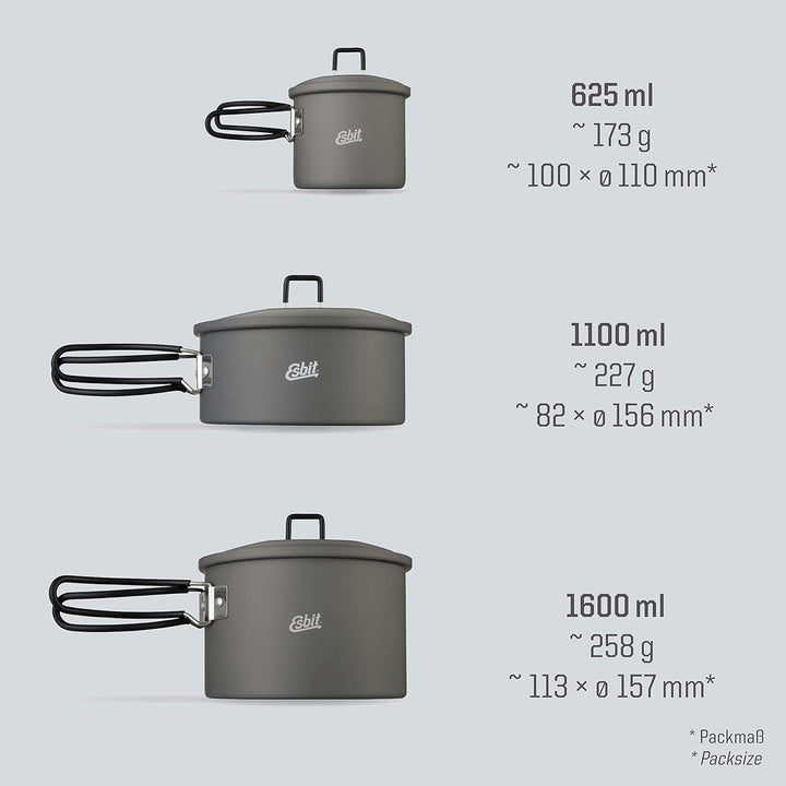 Esbit Outdoor Kochtopf 1600 ml - Camping Topf aus hartanodisiertem Aluminium - inkl. Deckel mit prak