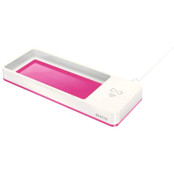 Leitz Stifteschale mit Qi-Induktionsladegerät, Zum kabellosen Laden von Smartphone, Weiss/Pink, Duo