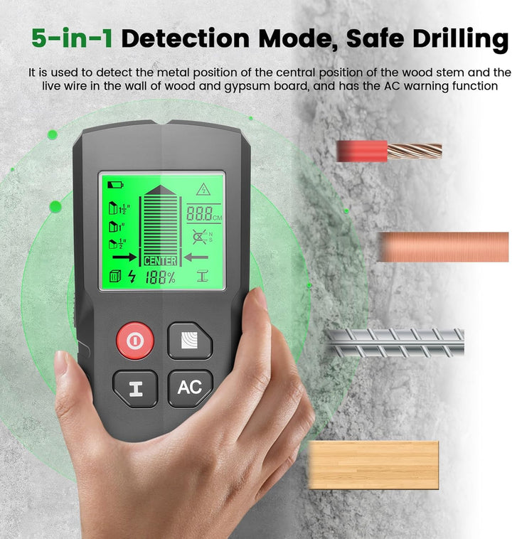Leitungssucher Ortungsgerät, 5 in 1 Multifunktions Wand Scanner Detektor Stud Finder, Leitungssuchge