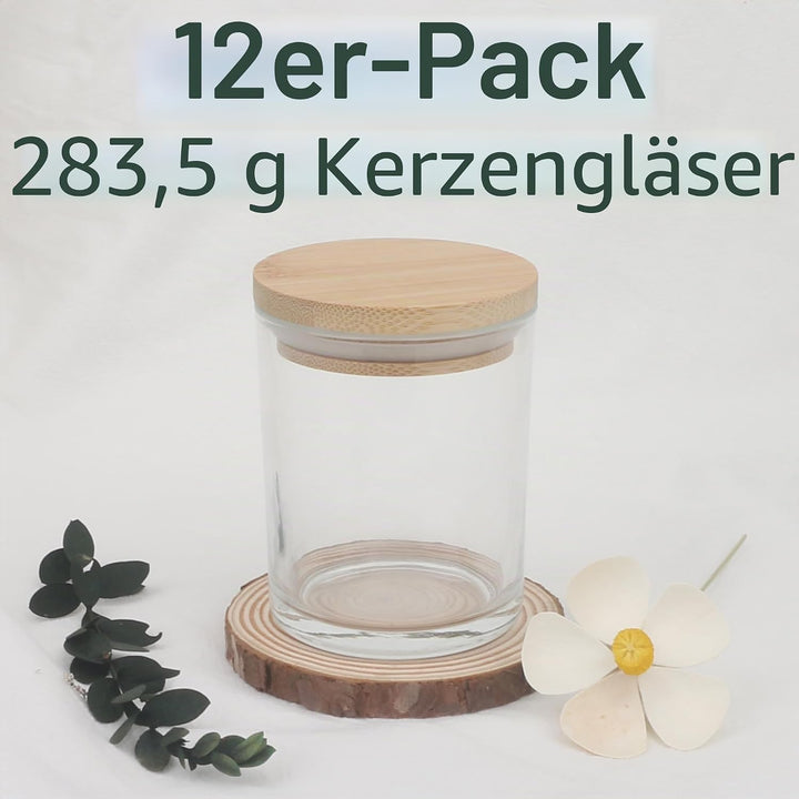 MILIVIXAY 12 Stück 284 ml klare, dicke Glas-Kerzengläser mit Deckel – leere Kerzengläser für die Her
