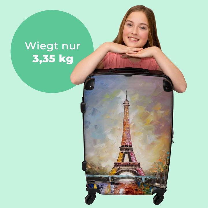 Koffer gross Trolley Rollkoffer Reisekoffer mit 4 Rollen Fotokoffer - Eiffelturm - Ölgemälde - Paris