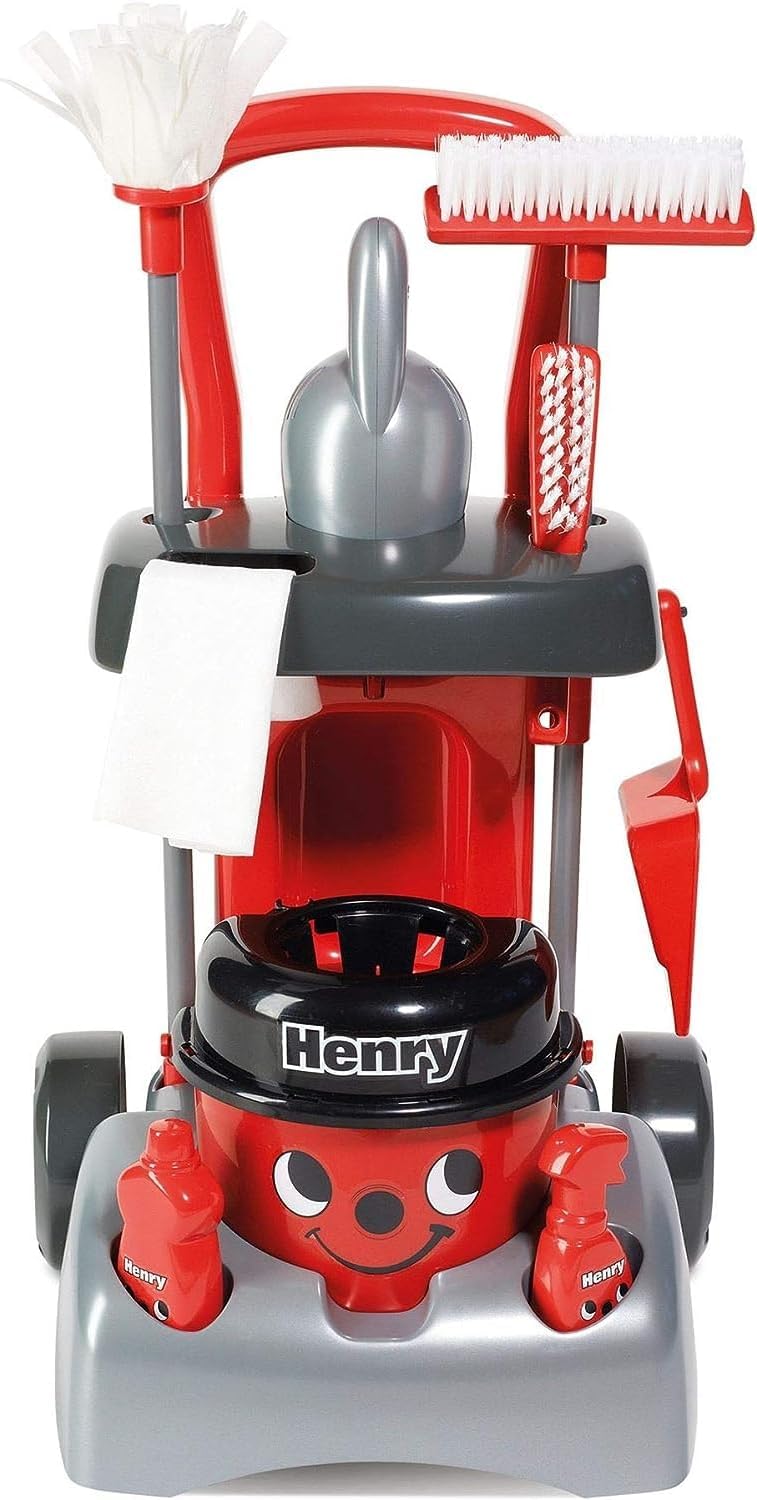 Casdon Henry & Hetty Spielzeug. Henry Deluxe Putzwagen. Rotes Spielset im Henry Design mit funktioni
