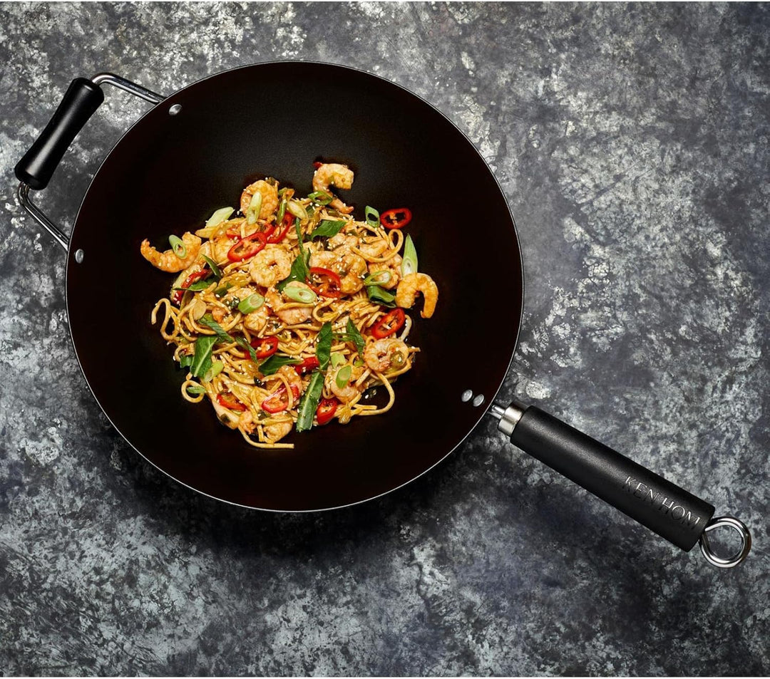 Ken Hom grosser Antihaft Wok 35 cm Induktion Wokpfanne aus Karbonstahl mit Phenolharz-Griff