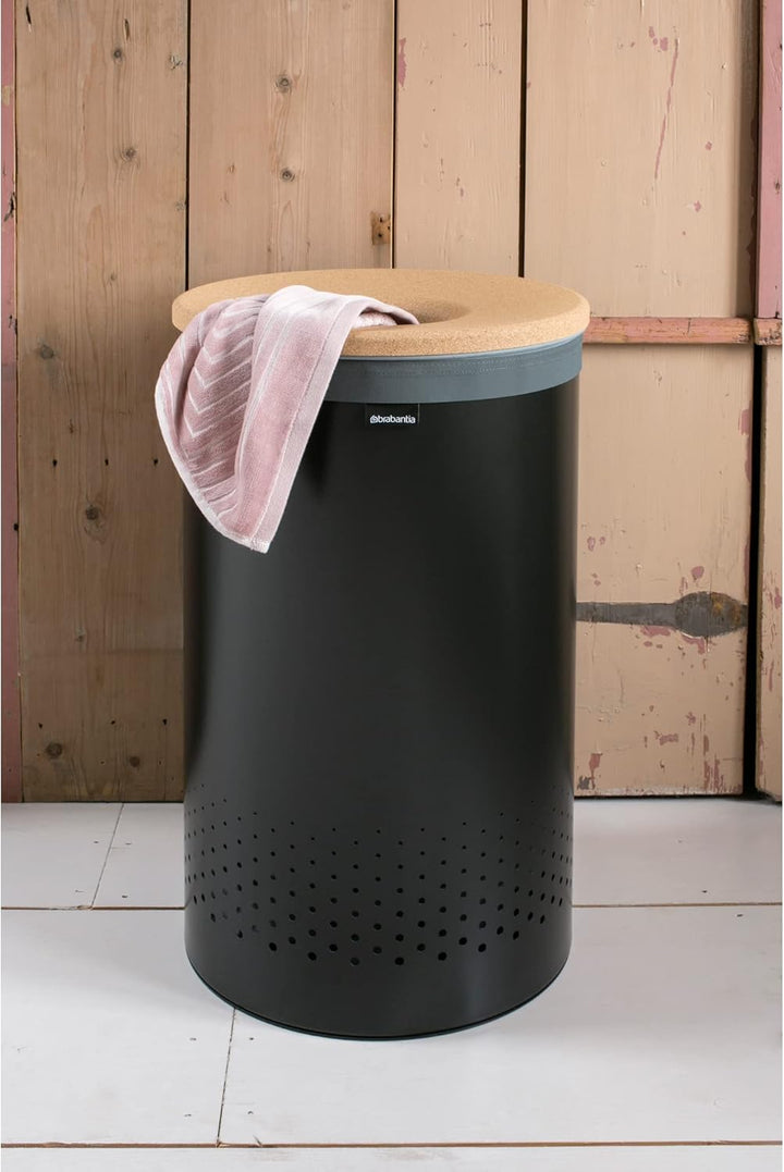 Brabantia Wäschebox mit Korkdeckel, Schwarz, 60 L 60L Wäschebox mit Korkdeckel Matt Black, 60L Wäsch