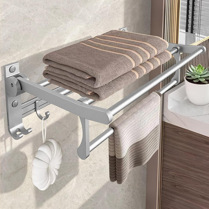 Jahof Handtuchhalter Klappbar Silber 38 cm, Handtuchstange Aluminiumlegierung mit Haken, Handtuchreg