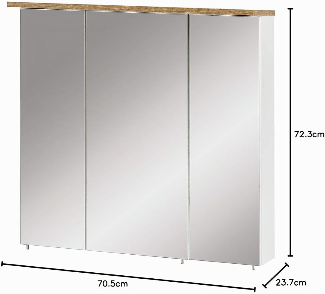 Schildmeyer Spiegelschrank Padua 142296, weiss glanz/eiche landhaus Dekor, 70,5 x 16 x 72,5 cm