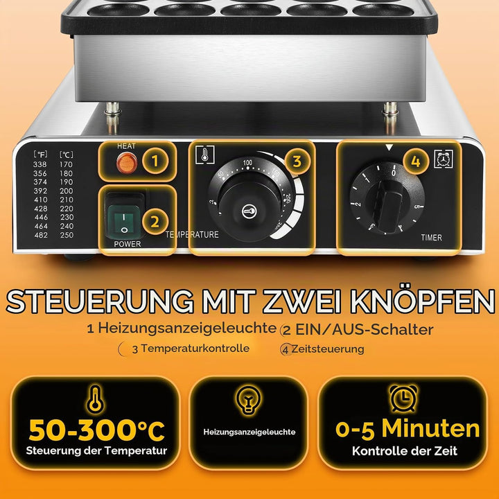 CGOLDENWALL 25 Loch Pfannkuchenmaschine Kommerzielle, Elektrischer Mini-Pfannkuchenbäcker mit Antiha