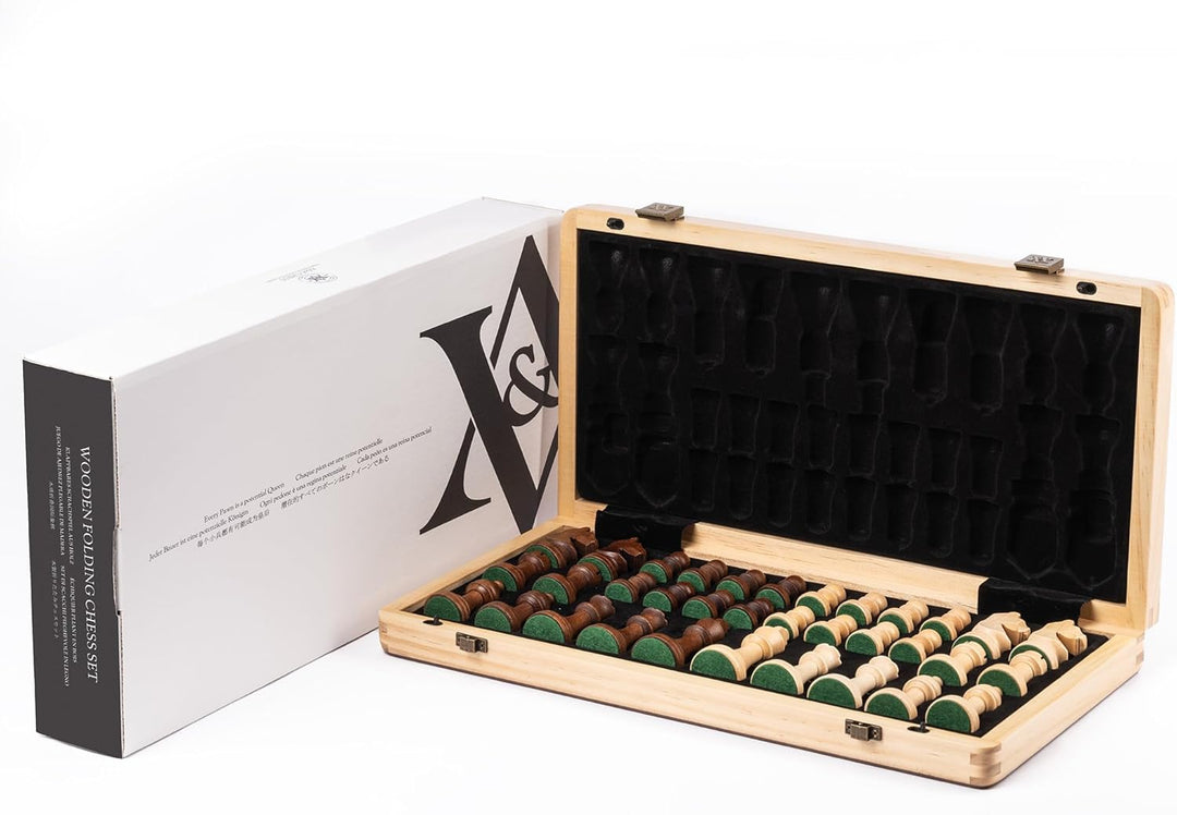 A&A Wooden Chess Set, 2 in 1, 15" Folding Board, 3" King Height German Knight Staunton Chess Pieces/