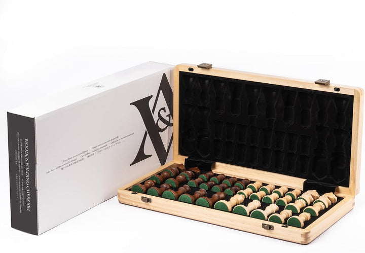 A&A Wooden Chess Set, 2 in 1, 15" Folding Board, 3" King Height German Knight Staunton Chess Pieces/