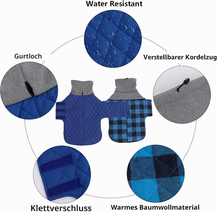 Geyecete Hundemantel Dackel, Dackel Wintermantel, Warmer Quilten Dackelmantel mit Geschirr Loch,Wind