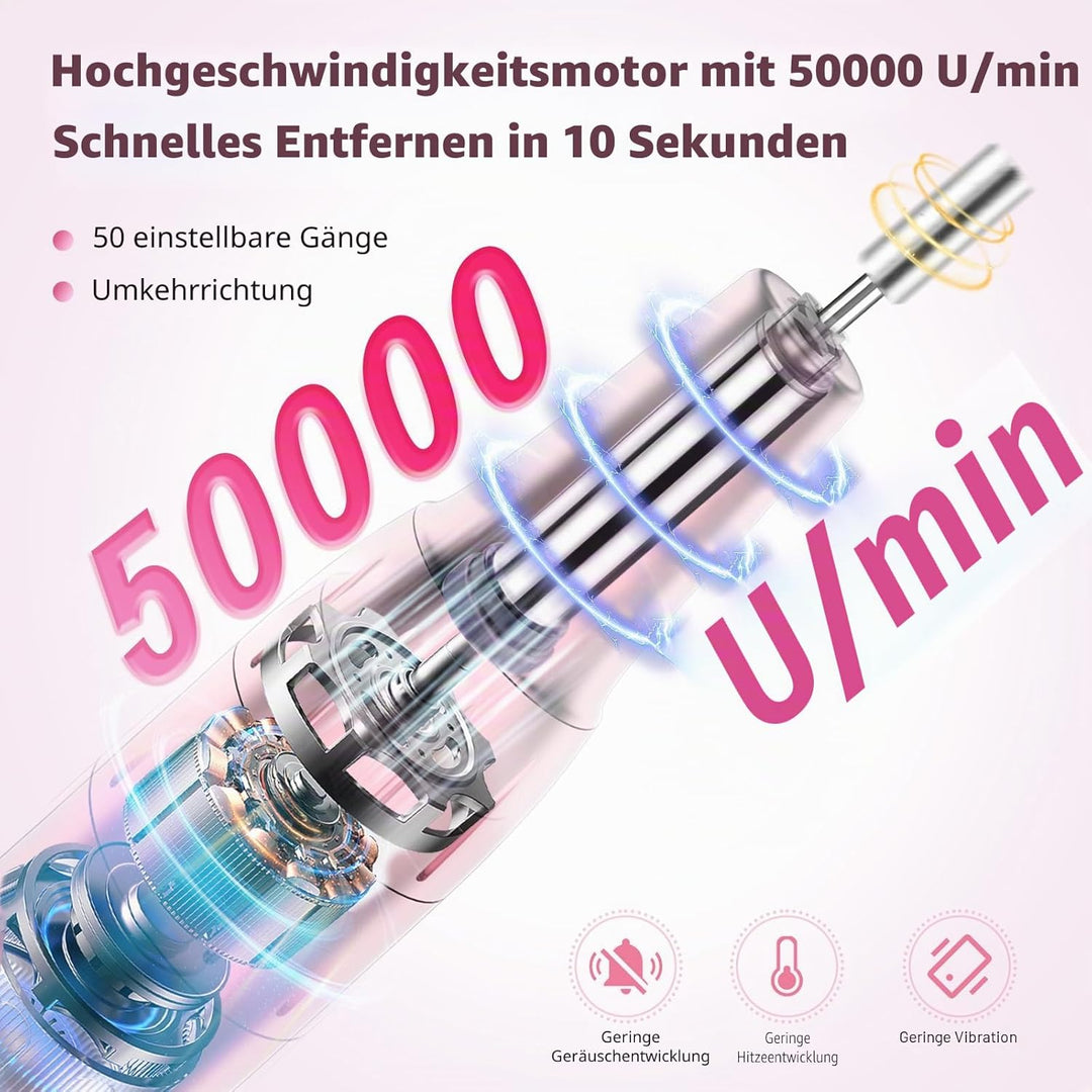 Nagelbohrer, 50000RPM Professionelle Kabellose Elektrische Nagelfeilen, Tragbares Feilenset mit Bits