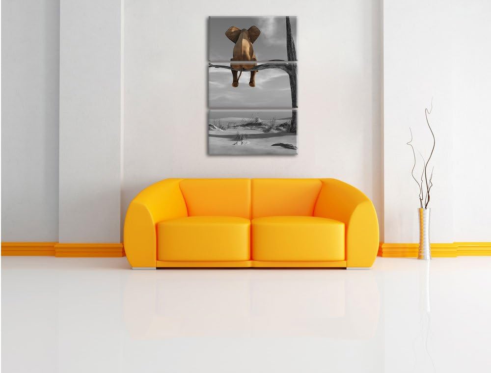 Pixxprint Elefant auf einem AST in der Wüste als Leinwandbild/Grösse: 3 Teilig (120x80) cm/Wandbild/