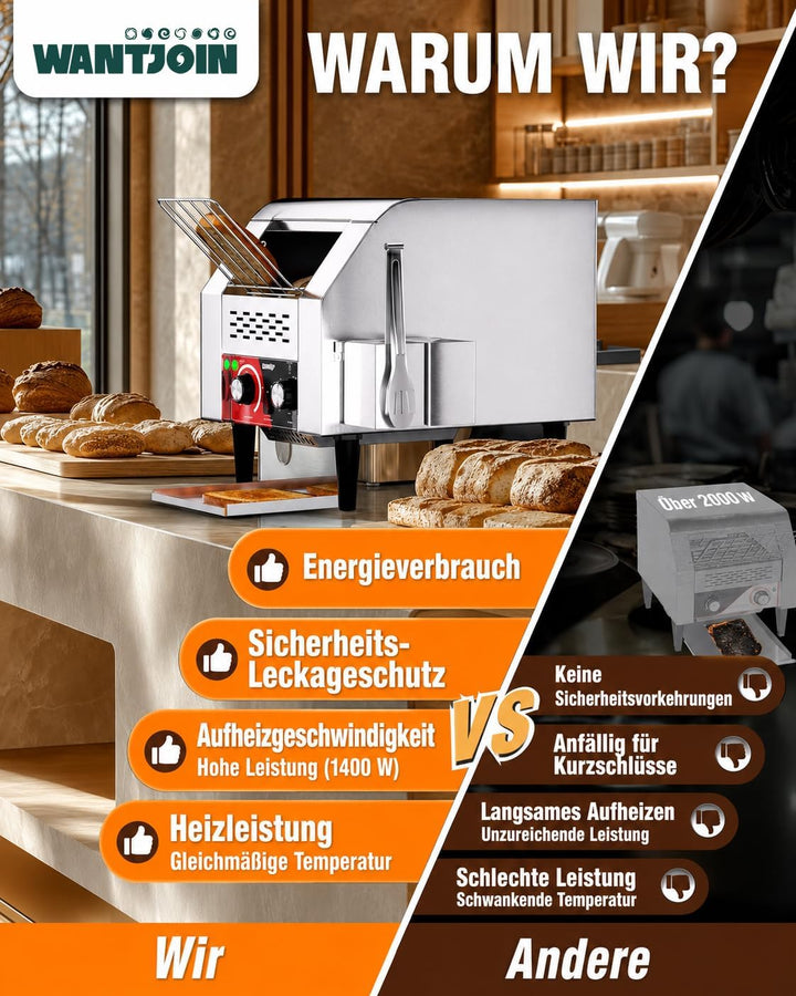 WantJoin Gewerblicher Durchlauftoaster – Elektrisches Gerät für 150 Scheiben/Stunde (Toast, Hamburge
