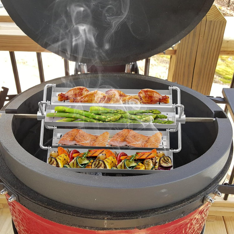 Onlyfire BRK-6026 BBQ Edelstahl Rotisserie Grill Tabletts System Set mit Sechseck Loch für Drehspies