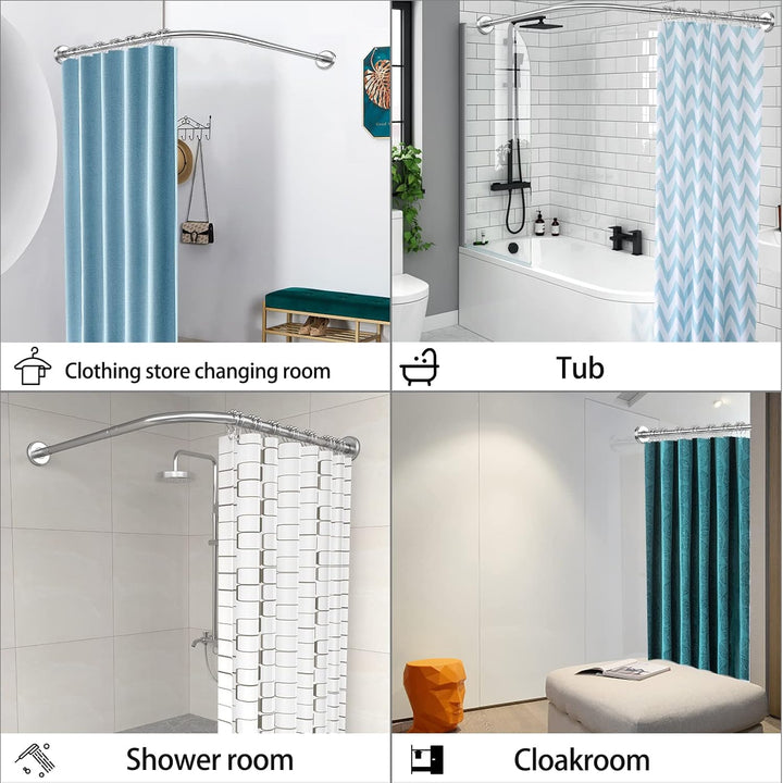 Misounda Duschvorhangstangen L Form Ecke Halterung Bohren Müssen 70-100x90-120cm Edelstahl Duschvorh