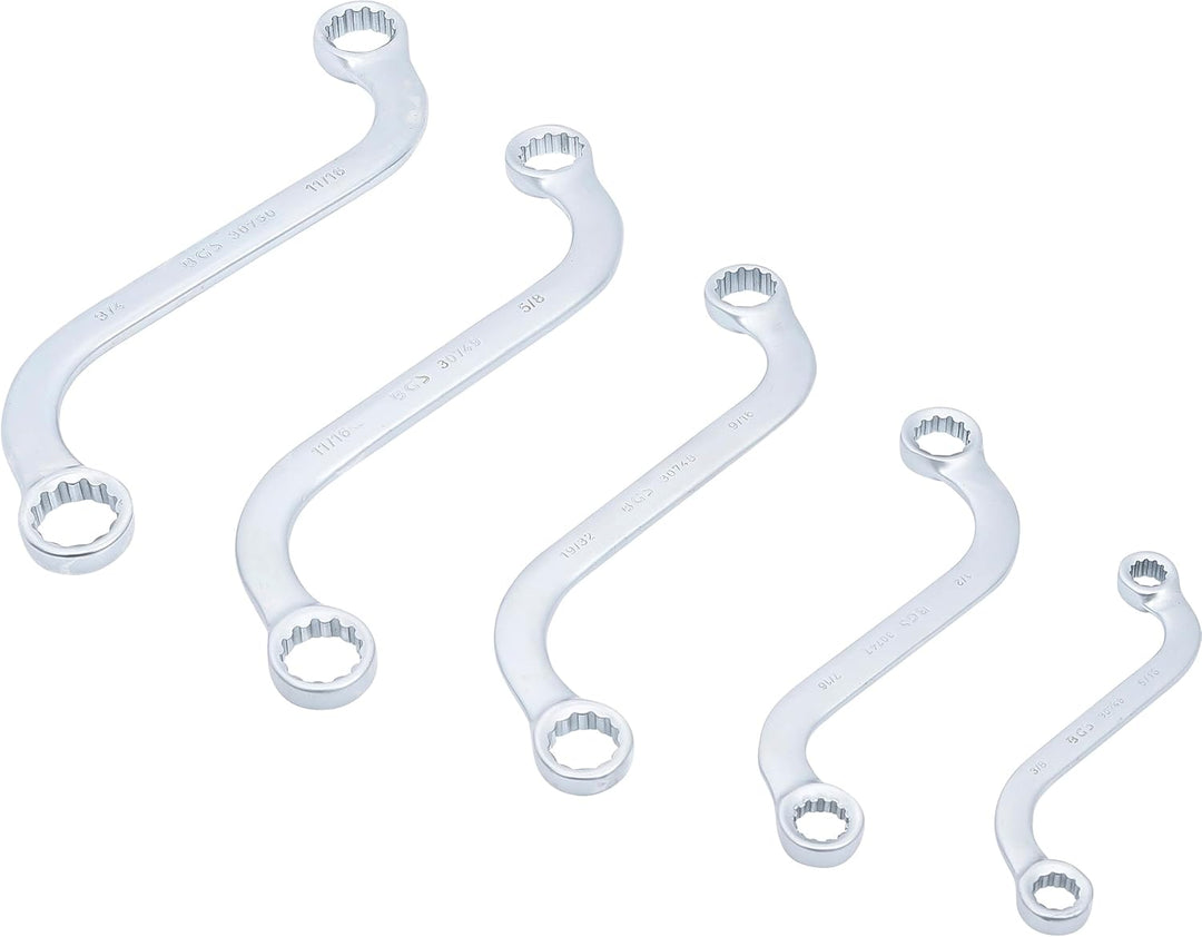 BGS 32150 | S-Form Doppel-Ringschlüssel-Satz | Zollgrössen | SW 3/8" - 3/4" | 5-tlg., Zollgrössen |