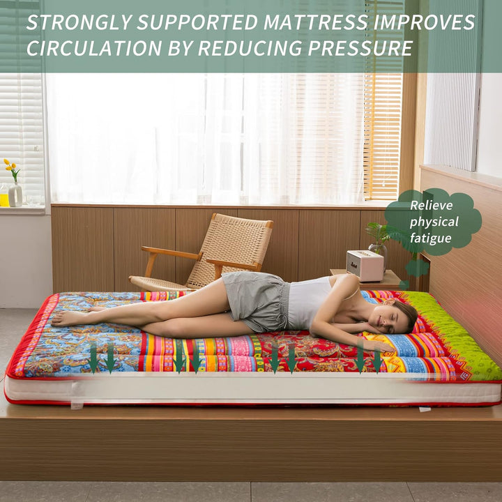 MAXYOYO Böhmische Retro-Bodenmatratze, Vintage-Blumenmuster, japanische Futon-Matratze, aufrollbar,