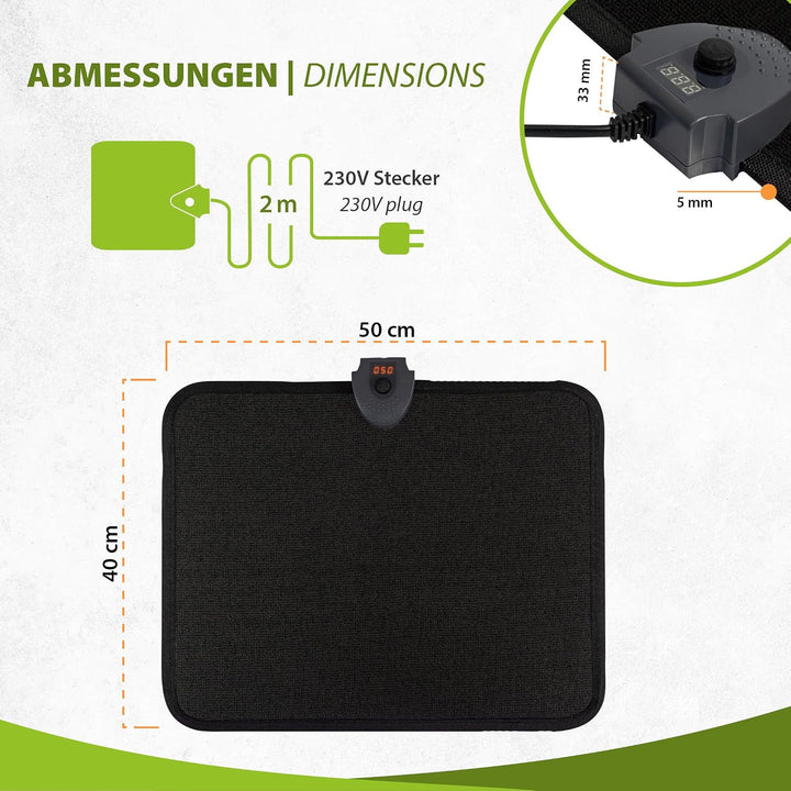 Mi-Heat Infrarot Heizteppich 40x50cm Fussschalter Thermostat 4 Heizstufen bis 60°C Temperatur fester