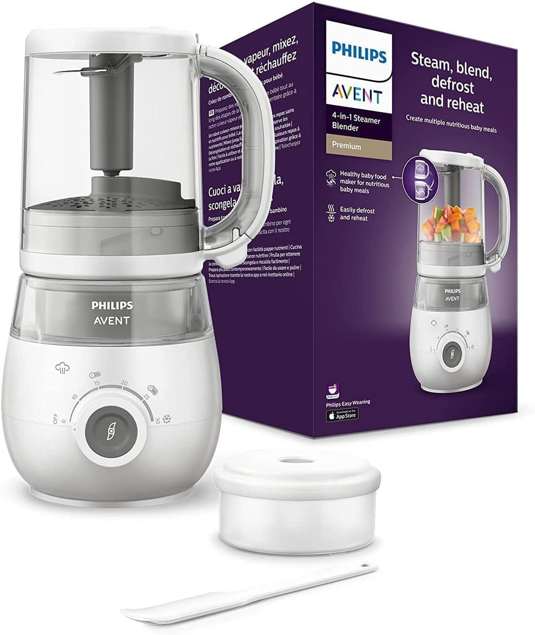 Set aus AVENT 4-in-1 Dampfgarer mit Mixer Premium, Babynahrungszubereiter, spülmaschinenfest, Modell